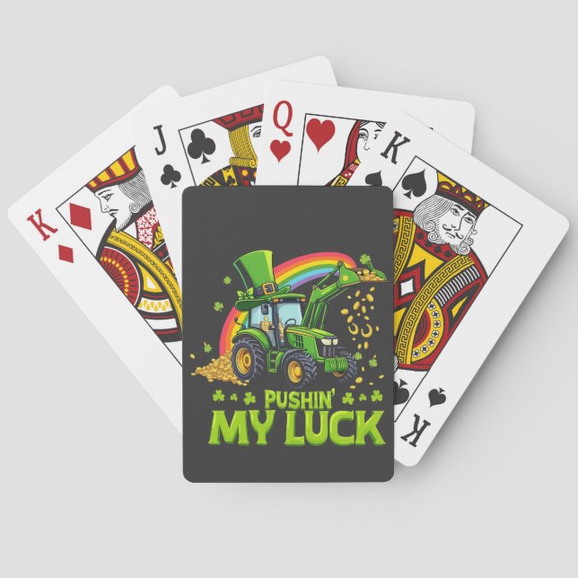 Baraja De Cartas Empujando mi graciosa excavadora St Patrick's Day (Reverso)