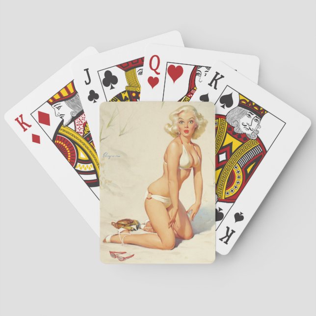 Baraja De Cartas En el Chica Beach Retro Pin-up (Reverso)