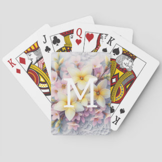 Baraja De Cartas Encaje de monograma flores de primavera rosadas y 