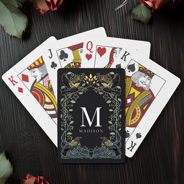 Baraja De Cartas Encantado Monograma Floral Raven Gótico (Subido por el creador)