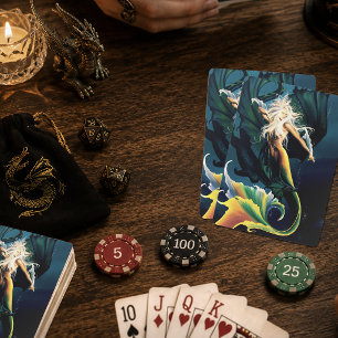 Baraja De Cartas Encantadora Fantasía Azul Sirena Dragón