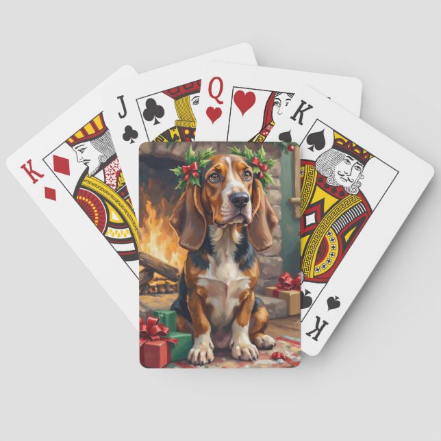 Baraja De Cartas Endearing Basset Hound Dog with Christmas Wreath (Reverso)
