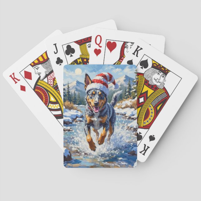 Baraja De Cartas Energetic Blue Heeler Dog Winter Creek Christmas (Reverso)