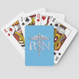 Baraja De Cartas Enfermera inscrita RN Silver Caduceus en Baby Blue