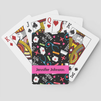 Baraja De Cartas Enfermera Whimsy Art Black Name Personalizado