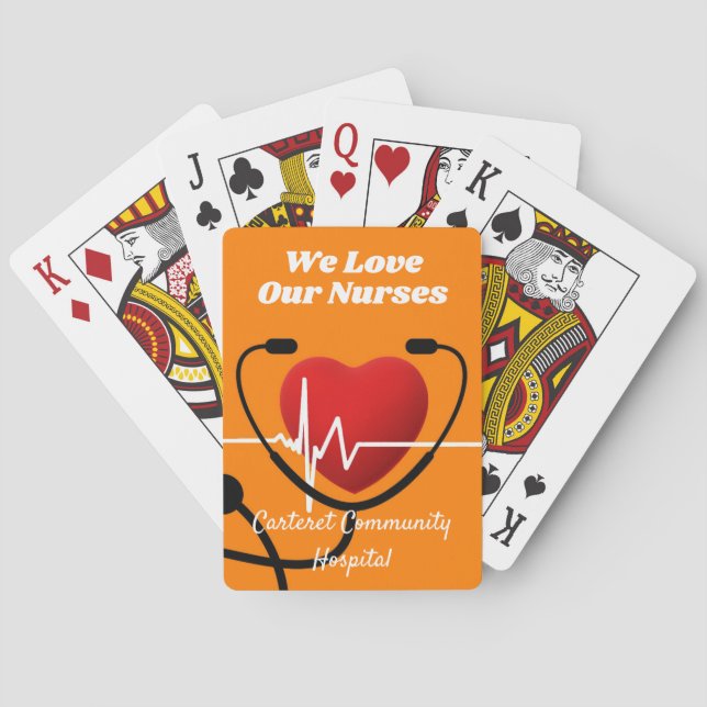Baraja De Cartas Enfermeras de cardiopatía, estetoscopio y ECG (Reverso)