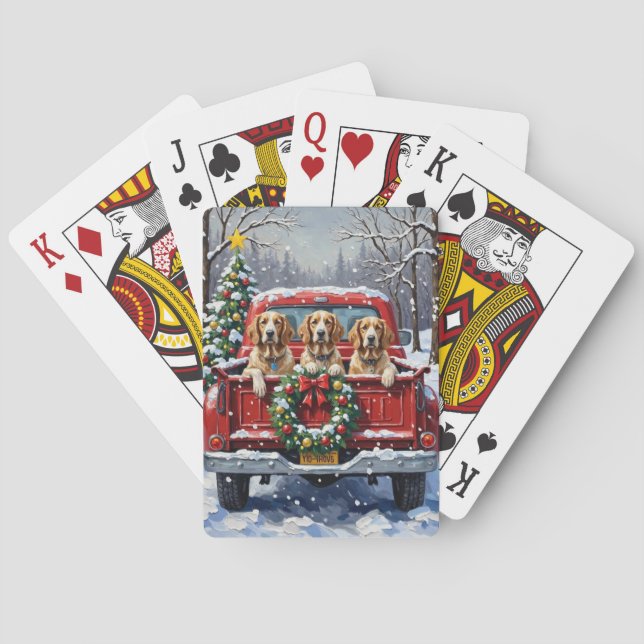 Baraja De Cartas English Setter Christmas Red Truck Holiday (Reverso)