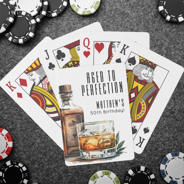Baraja De Cartas Envejecido a la perfección Whiskey de cumpleaños p (Aged To Perfection Men's Birthday Whiskey Poker Cards)