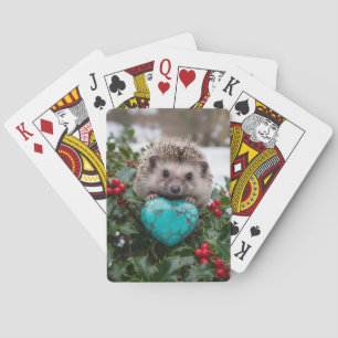 Baraja De Cartas Erizo Adorable de Diciembre con Corazón Turquesa