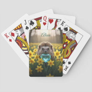 Baraja De Cartas Erizo de marzo lindo con corazón de aguamarina