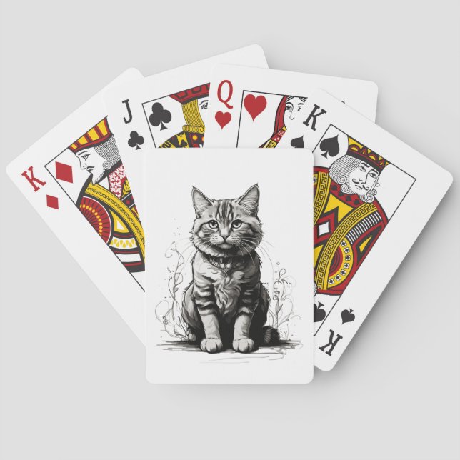 Baraja De Cartas Esbozo de lápiz de gato corto (Reverso)