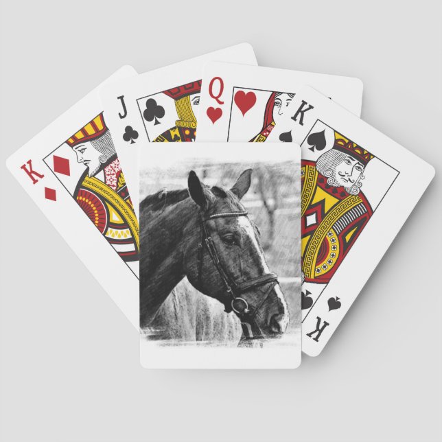 Baraja De Cartas Esbozo del caballo blanco negro (Reverso)