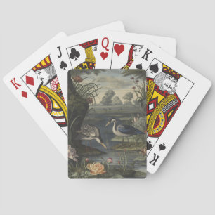 Baraja De Cartas Escena botánica de grúas azules a orillas de un rí