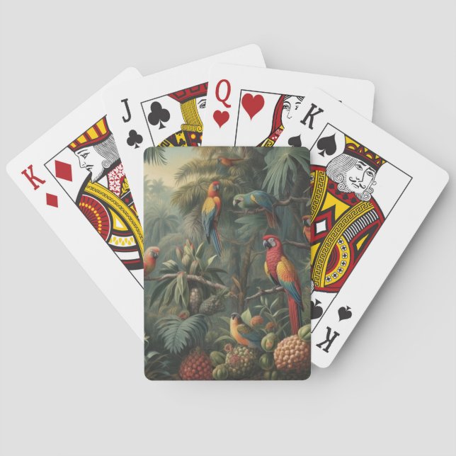 Baraja De Cartas Escena botánica de loros y piñas (Reverso)