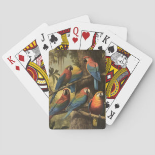 Baraja De Cartas Escena botánica vintage loros coloridos en un árbo