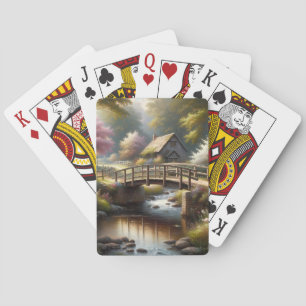 Baraja De Cartas Escena de cabaña de puente primaveral Cottagecore