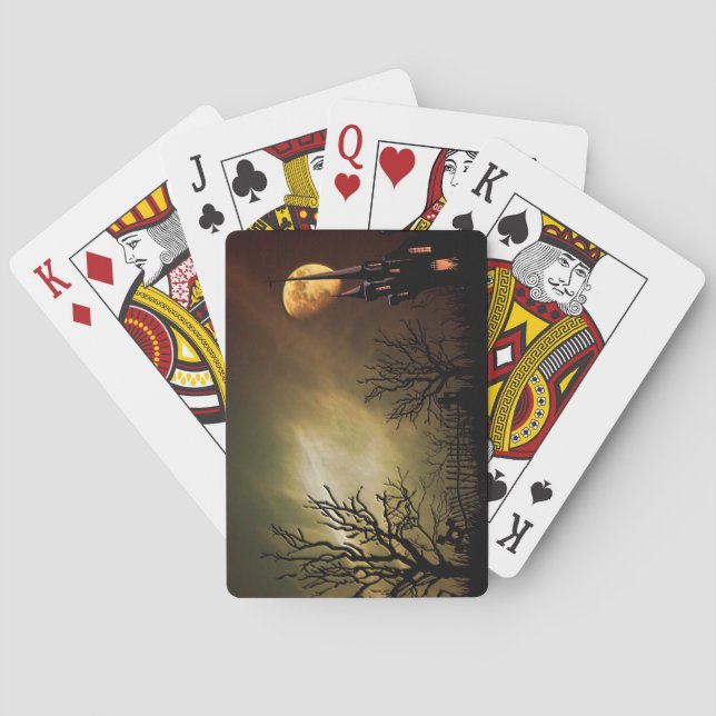 Baraja De Cartas Escena de Halloween con castillo místico (Reverso)