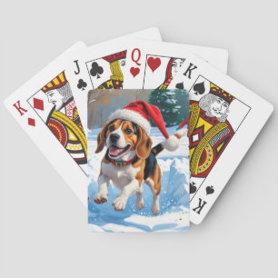 Baraja De Cartas Escena de nieve festiva de Navidad de Beagle