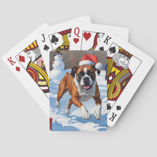 Baraja De Cartas Escena de nieve festiva de Navidades de boxer (Reverso)