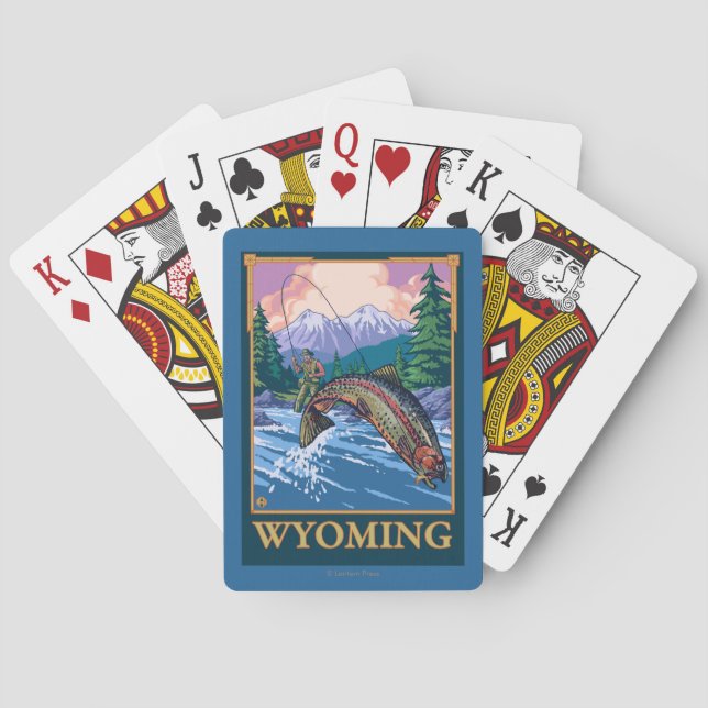 Baraja De Cartas Escena de pesca de mosca - Wyoming (Reverso)