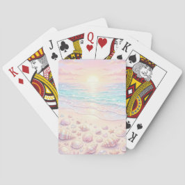 BARAJA DE CARTAS ESCENA DE PLAYA VERANIEGA DE COLOR ROSA Y AZUL PAS