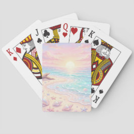 BARAJA DE CARTAS ESCENA DE PLAYA VERANIEGA DE COLOR ROSA Y AZUL PAS