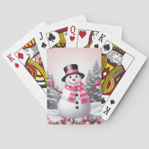 Baraja De Cartas Escena de Snowman de Navidades rosados bonitos