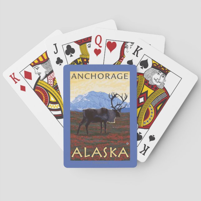 Baraja De Cartas Escena del caribú - Anchorage, Alaska (Reverso)