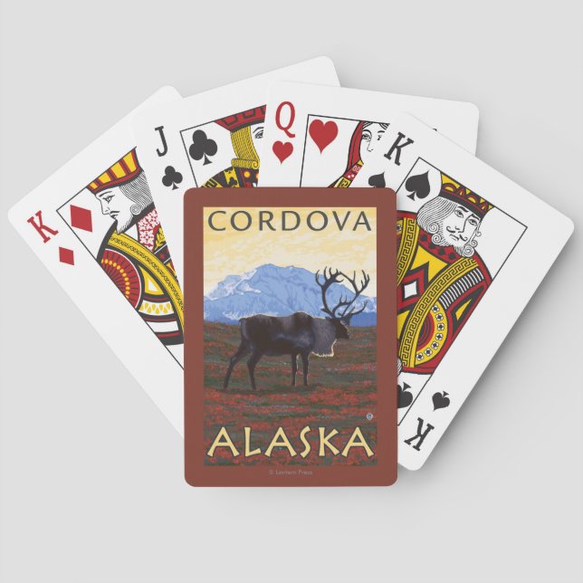 Baraja De Cartas Escena del caribú - Cordova, Alaska (Reverso)