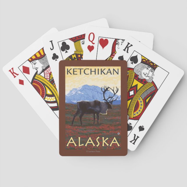 Baraja De Cartas Escena del caribú - Ketchikan, Alaska (Reverso)