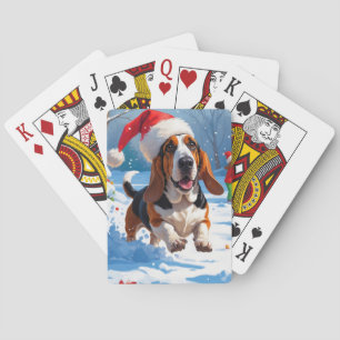 Baraja De Cartas Escena festiva de Navidad con Basset Hound en la n