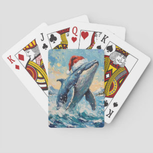 Baraja De Cartas Escena navideña de ballena vintage con sombrero de