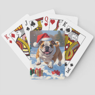 Baraja De Cartas Escena Navideña Festiva de Bulldog con Nieve