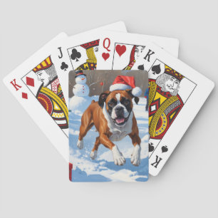 Baraja De Cartas Escena Navideña Festiva de Nieve con Boxer
