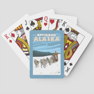 Baraja De Cartas Escena Sledding del perro - Ketchikan, Alaska