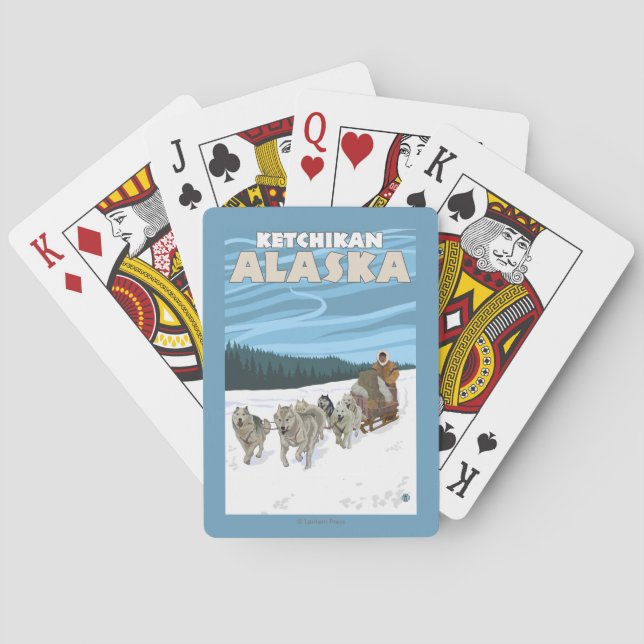 Baraja De Cartas Escena Sledding del perro - Ketchikan, Alaska (Reverso)