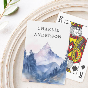 Baraja De Cartas Escenografía forestal de acuarela de montaña y árb