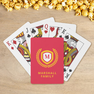 Baraja De Cartas Escudo del logotipo del Monograma Rojo y Oro