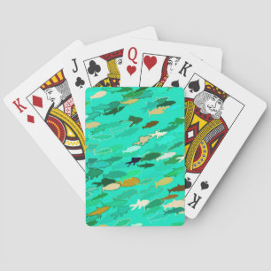 Baraja De Cartas Escuela de Peces, Acuario, Verde y Dorado
