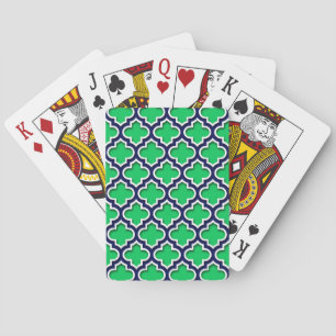 Baraja De Cartas Esmeralda Marina Verde Quatrefoil blanco marroquí 