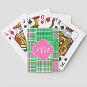 Baraja De Cartas Esmeralda Rosa Brillante Preppy Parche Madras Mono