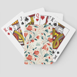 Baraja De Cartas Espectacular patrón floral azul y rojo