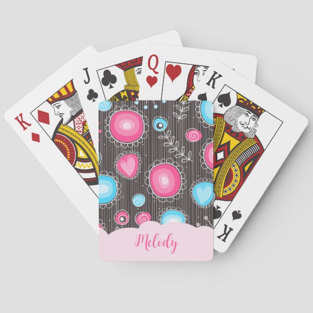 Baraja De Cartas Espectaculares corazones azules rosados y flores n (Reverso)