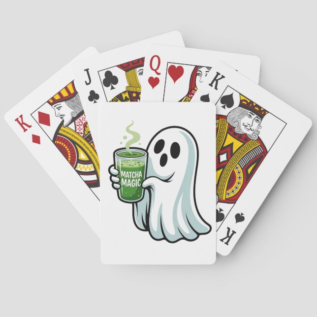 Baraja De Cartas Espeluznante Fantasma Bebiendo Matcha (Reverso)