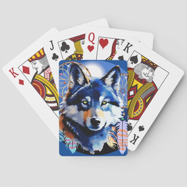 Baraja De Cartas Espíritu animal nativo de Wolf (Reverso)