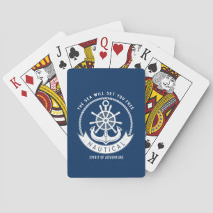 Baraja De Cartas Espíritu Náutico Ancla, Rueda, Azul Marino