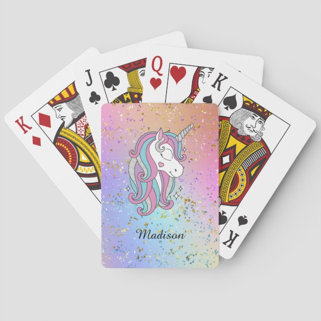 Baraja De Cartas Espuma de Purpurina de arcoiris de unicornio  (Reverso)