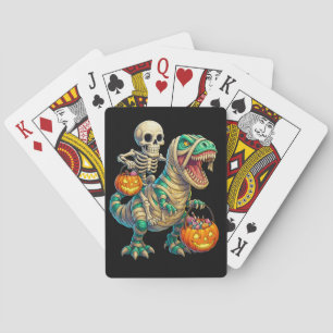 Baraja De Cartas Esqueleto Caprichoso Montando T-Rex Momia Hallowee