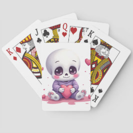 Baraja De Cartas Esqueleto Kawaii sosteniendo un corazón