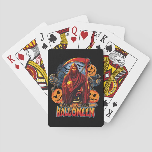 Baraja De Cartas Esqueleto malvado de Halloween, Calabaza (Reverso)